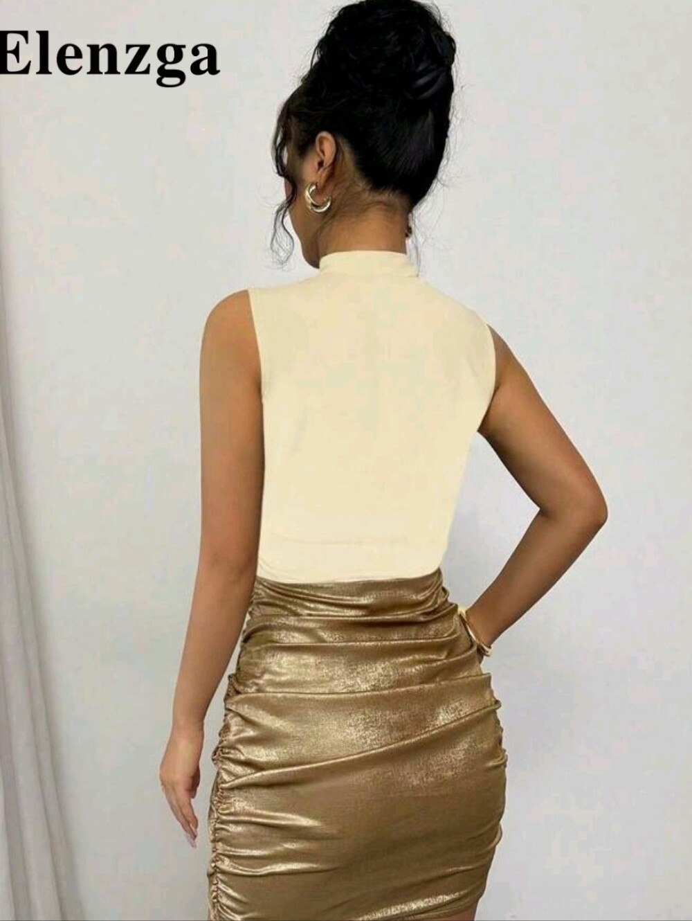 Cream & Gold Knot-Detail Sleeveless Dress - Picture 4 of 4